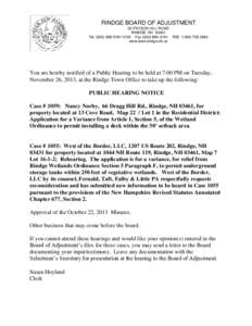 RINDGE BOARD OF ADJUSTMENT 30 PAYSON HILL ROAD RINDGE, NHTelX100 FaxTDDwww.town.rindge.nh.us