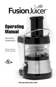 Operating Manual Model # MT1020-1 FOR HOUSEHOLD USE.  Please read and