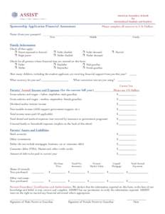 American Secondary Schools for International Students and Teachers Sponsorship Application Financial Assessment