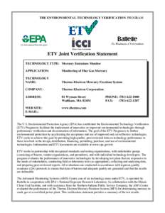 ETV Joint Verification Statement on Thermo Electron Mercury Freedom System