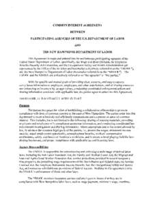 Common Interest Agreement Between Participating Agencies of the U.S> Department of Labor and The New Hampshire Department of Labor