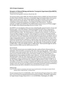 2012	
  Project	
  Summary	
  	
   	
   Dynamics	
  of	
  Abyssal	
  Mixing	
  and	
  Interior	
  Transports	
  Experiment	
  (DynAMITE)	
   PIs:	
  Ruth	
  Curry,	
  Kurt	
  Polzin1	
  	
   1Woods	
 