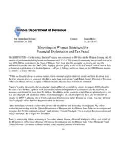 Bloomington Woman Sentenced for Financial Exploitation and Tax Fraud