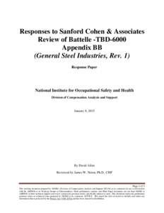 Responses to Sanford Cohen & Associates Review of Battelle -TBD-6000 Appendix BB (General Steel Industries, Rev. 1) Response Paper