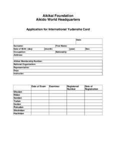 Aikikai Foundation Aikido World Headquarters Application for International Yudansha Card