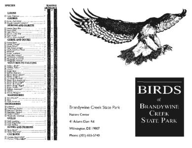 Brandywine Creek State Park Birding Checklist