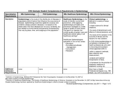 CHS Graduate Student Competencies & Requirements in Epidemiology Specialization Requirements Description  MSc Epidemiology