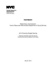 Human Resources Administration Department of Social Services  TESTIMONY