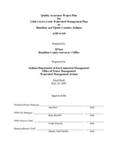 Quality Assurance Project Plan for Little Cicero Creek Watershed Management Plan in Hamilton and Tipton Counties, Indiana A305-4-140