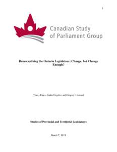 Democratizing the Ontario Legislature: Change, but Change Enough