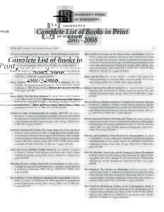 University Press of mississippi Complete List of Books in PrintTITLE LIST (Includes titles through February 2008)