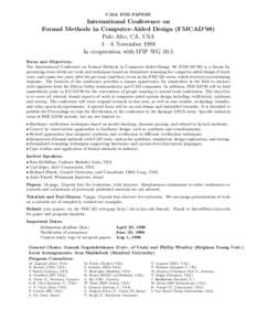 CALL FOR PAPERS  International Conference on Formal Methods in Computer-Aided Design (FMCAD’98) Palo Alto, CA, USA 4 – 6 November 1998