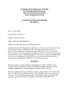 Washington State Department of Health Environmental Health Programs Division of Radiation Protection Waste Management Section COMPLETION REVIEW REPORT REVISION 2