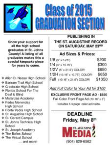 Show your support for all the high school graduates in St. Johns County! A listing of all graduates makes this a special keepsake piece