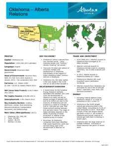 Oklahoma – Alberta Relations PROFILE Capital: Oklahoma City