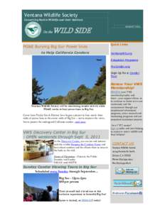 Having trouble viewing this email? Click here  Ventana Wildlife Society Conserving Native Wildlife and their Habitats  On the