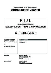 DEPARTEMENT DE LA HAUTE-SAVOIE  COMMUNE DE VINZIER P.L.U. PLAN LOCAL DʼURBANISME