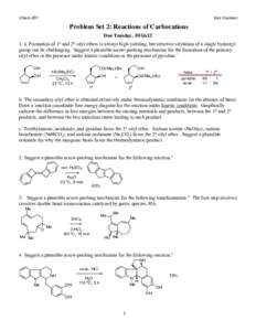 Chem 201  Van Vranken Problem Set 2: Reactions of Carbocations Due Tuesday, [removed]