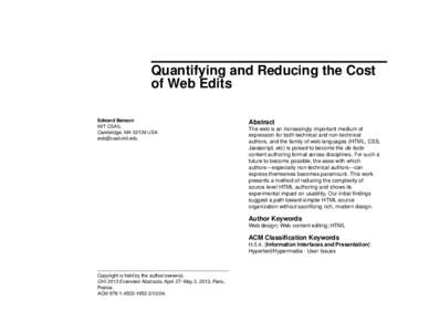 Quantifying and Reducing the Cost of Web Edits Edward Benson MIT CSAIL Cambridge, MA[removed]USA [removed]