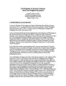 The Reliability of Apostate Testimony About New Religious Movements Lonnie D. Kliever, Ph.D.