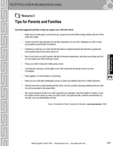 FAMILY TOOLS Module 3: Enhancing Student Learning Resource 3
