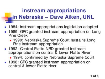 instream appropriations in Nebraska – Dave Aiken, UNL    