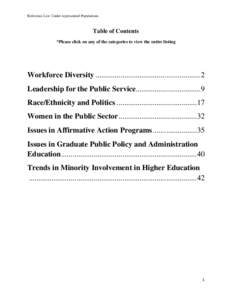 Reference List: Under-represented Populations  Table of Contents *Please click on any of the categories to view the entire listing  Workforce Diversity ....................................................... 2
