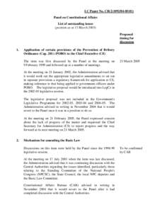 LC Paper No. CB[removed]) Panel on Constitutional Affairs List of outstanding issues (position as at 15 March[removed]Proposed timing for