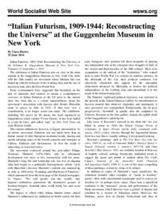 World Socialist Web Site  wsws.org “Italian Futurism, [removed]: Reconstructing the Universe” at the Guggenheim Museum in