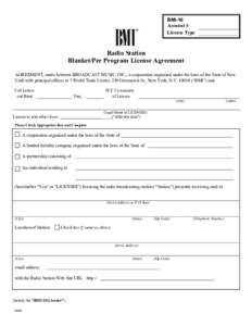 BMI-10 Account # License Type Radio Station Blanket/Per Program License Agreement