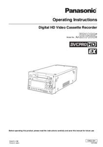 Operating Instructions Digital HD Video Cassette Recorder Model No. P E