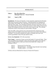 MEMORANDUM Subject: Bear River Basin Plan Municipal Water Use – Town of Cokeville