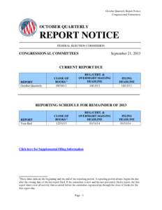 October Quarterly Report Notice Congressional Committees OCTOBER QUARTERLY  REPORT NOTICE