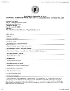 Financial Oversight Panel for East St. Louis School District No. 189, December 3, 2014, Agenda