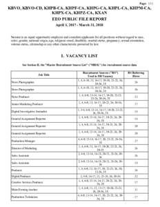 Page: 1/11  KBVO, KBVO-CD, KHPB-CA, KHPF-CA, KHPG-CA, KHPL-CA, KHPM-CA, KHPX-CA, KHPZ-CA, KXAN EEO PUBLIC FILE REPORT April 1, March 31, 2018