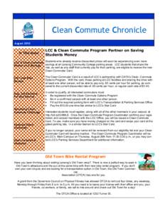 Clean Commute Chronicle August 2010 In This Issue  LCC & Clean Commute Program Partner on Saving