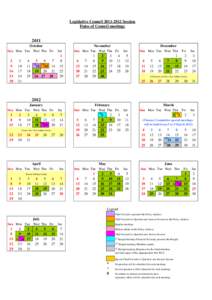 Legislative Council[removed]Session Dates of Council meetings 2011 October