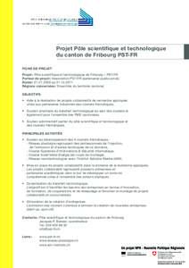 Projet Pôle scientifique et technologique du canton de Fribourg PST-FR