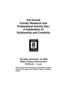 3rd Annual Faculty Research and Professional Activity Day: A Celebration of Scholarship and Creativity