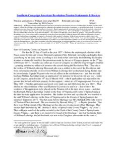 Southern Campaign American Revolution Pension Statements & Rosters Pension application of William Ledwidge R6239 Transcribed by Will Graves Rebekah Ledwidge