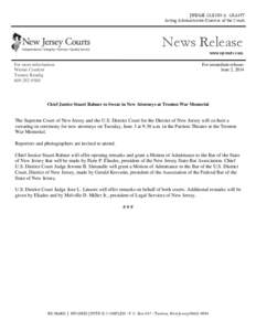 Chief Justice Stuart Rabner to Swear in New Attorneys at Trenton War Memorial