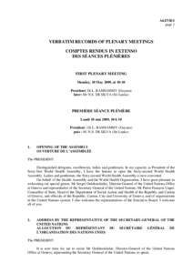 A62/VR/1 page 1 VERBATIM RECORDS OF PLENARY MEETINGS COMPTES RENDUS IN EXTENSO DES SÉANCES PLÉNIÈRES