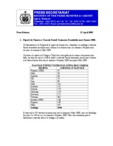 PRESS SECRETARIAT MINISTRY OF THE PRIME MINISTER & CABINET Apia, Samoa  Telephone : ([removed]ext 746, 747, 748, ([removed], ([removed]