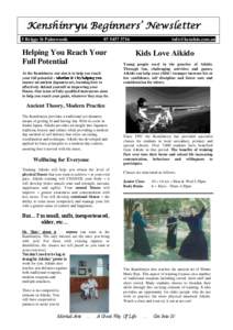 your training. Kenshinryu Beginners’ Newsletter 5 Briggs St Palmwoods