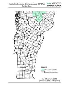 Vermont Health Professional Shortage Areas Dental Care