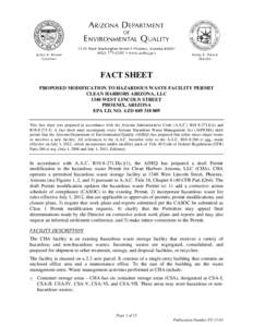 FACT SHEET: Waste Programs Division: Hazardous Waste Permits Unit: Clean Harbors Arizona, LLC: Hazardous Waste Permit Modification