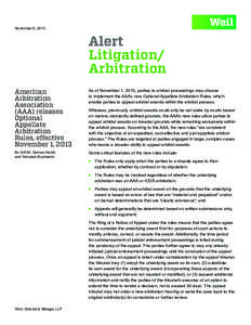 Business law / Arbitral tribunal / Weil /  Gotshal & Manges / Appeal / American Arbitration Association / Law / Legal terms / Arbitration
