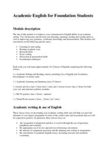 Academic English for Foundation Students