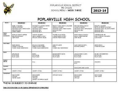 POPLARVILLE SCHOOL DISTRICT MS CYCLES SCHOOL MENU – WEEK THREE[removed]