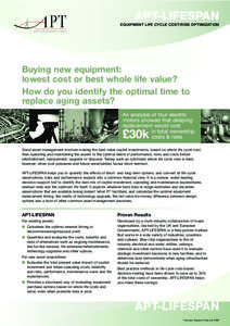 APT-LIFESPAN EQUIPMENT LIFE CYCLE COST/RISK OPTIMIZATION Buying new equipment: lowest cost or best whole life value? How do you identify the optimal time to